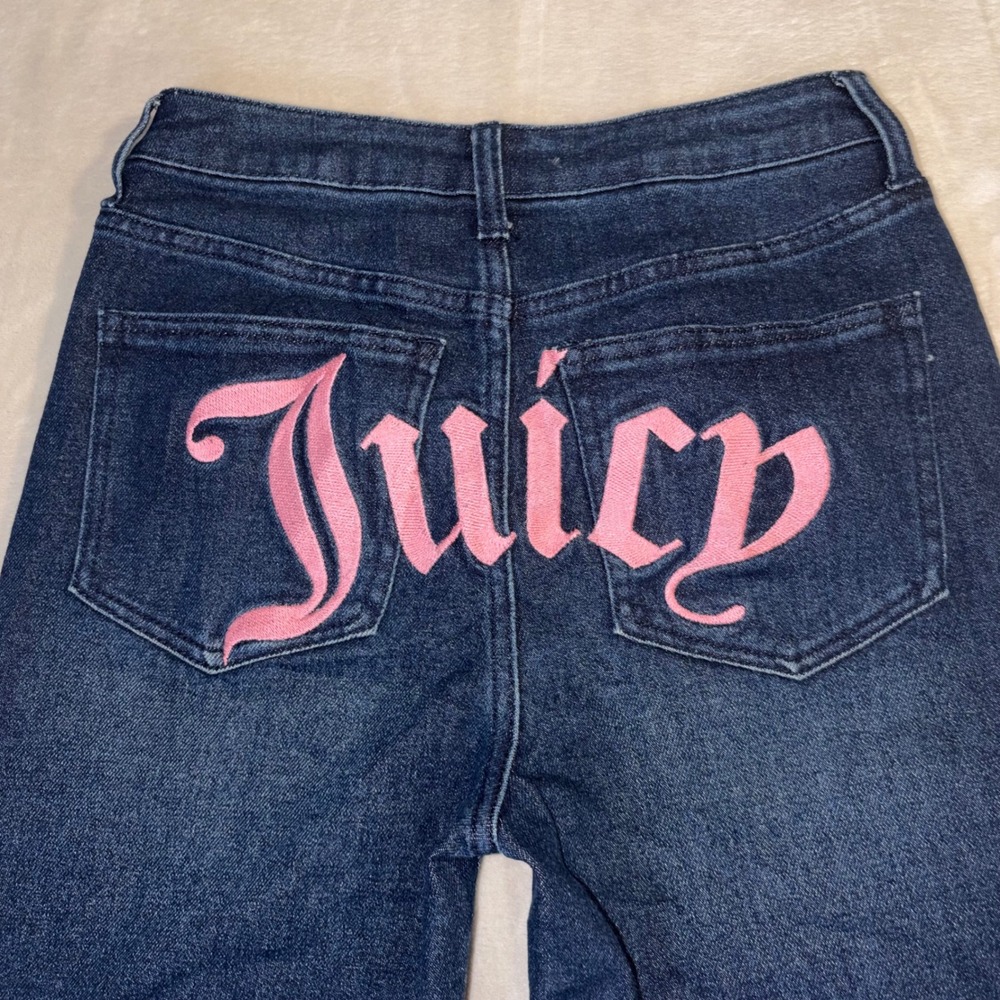 Juicy Couture Lunita Jeans Sz 4 Dark Wash Flare Pink Logo Low Rise Vintage Y2K